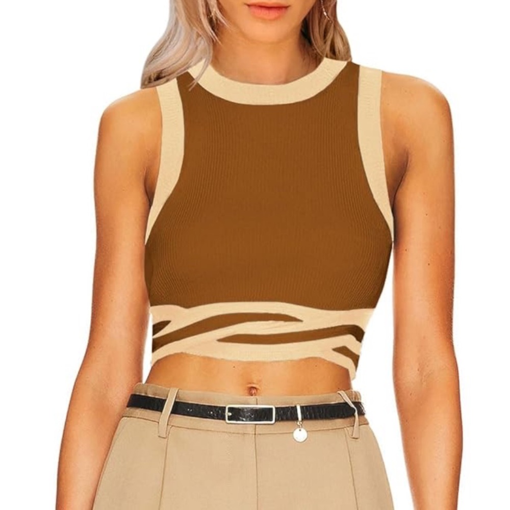 MIHOLL Tank Tops Slim Fit Casual Knit Ribbed Color Block Crop Tops NWT XL jr